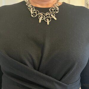 Black dress, light wool, front crossover detail